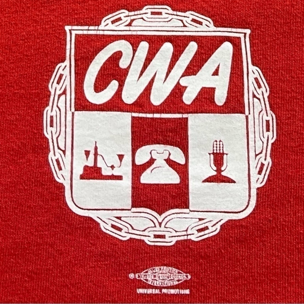 Vintage red union made in the USA t shirt CWA men’s L nice condition quality - Picture 2 of 5